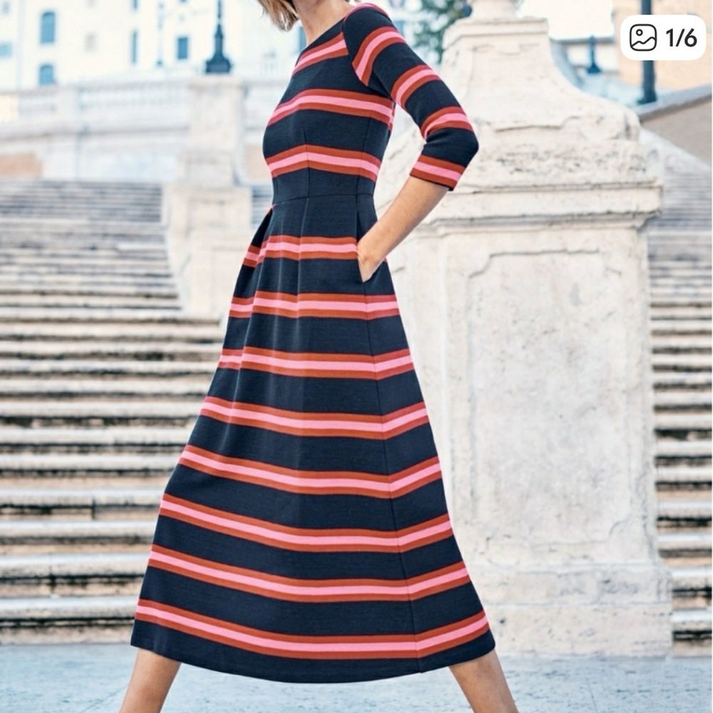 Boden Alma Ottoman Fit & Flare midi dress in stripe. Size: 6. US